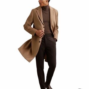 Men's Camel Wool Overcoat - Classic Single-Breasted Coat